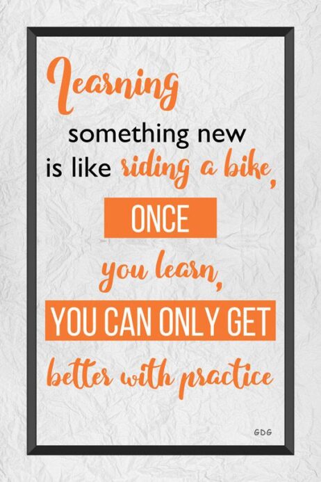 A quote about learning something new is written in orange.