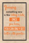 A quote about learning something new is written in orange.