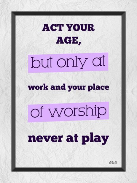 A purple and white poster with some words