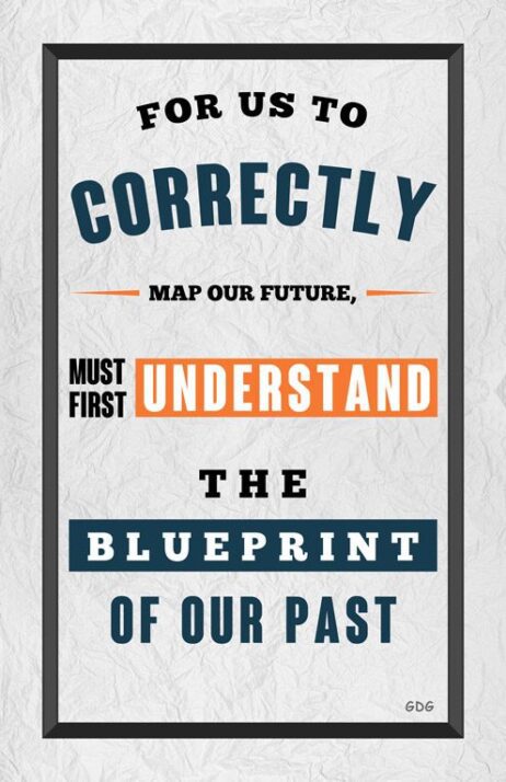 A poster with the words " map our future, must first understand the blueprint of our past ".