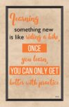 A quote about learning something new is written in orange.