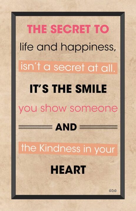 A quote about life and happiness is written in black.