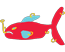 A red fish with yellow and blue accents on it's head.
