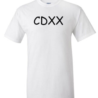 A white 4:20 Roman Numeral t-shirt with the word cdxx on it.